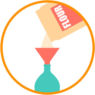 Slowly fill the balloon with either rice or flour