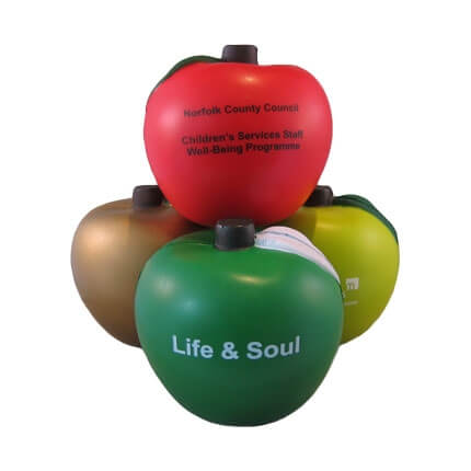 Apple shaped stress balls showing all available colours
